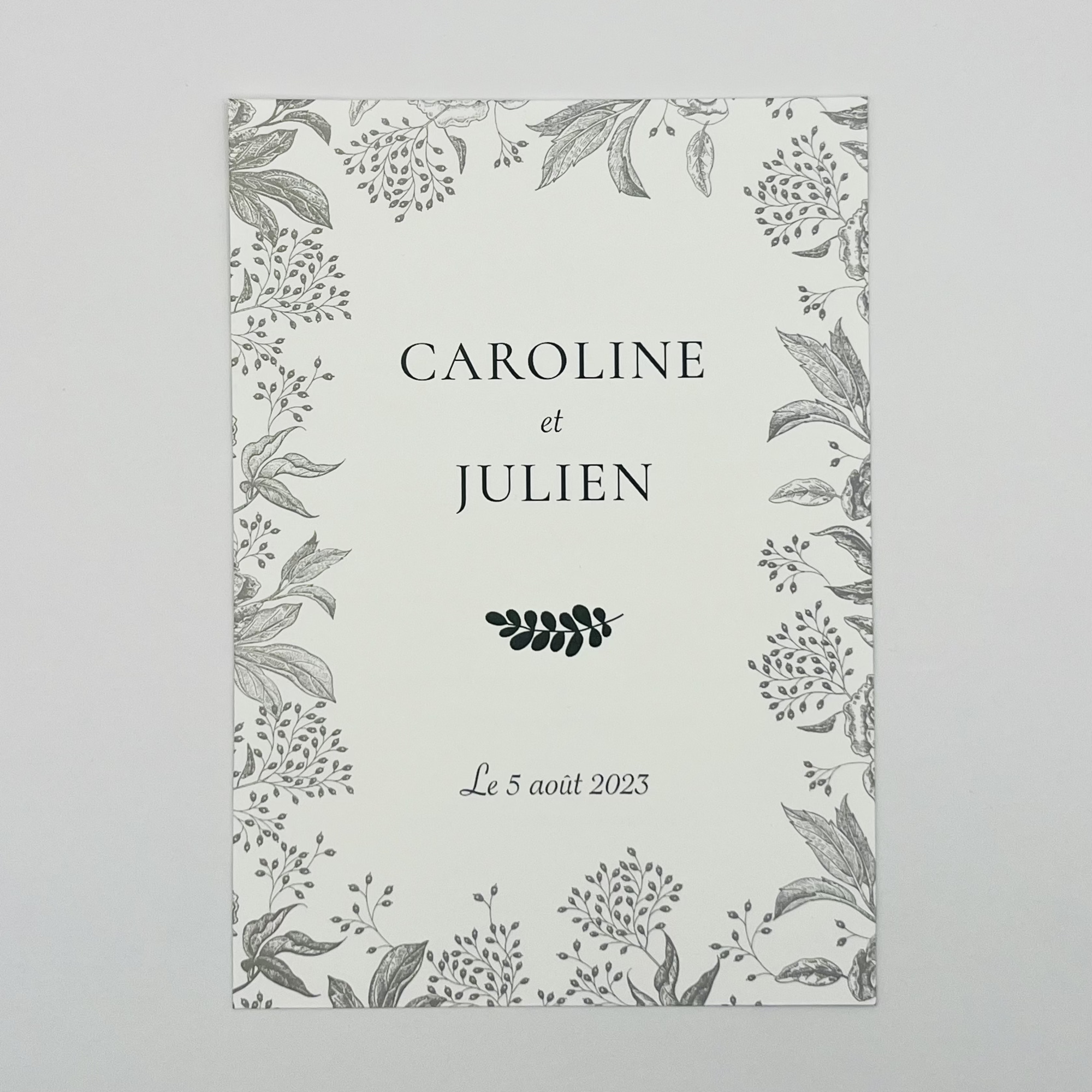 Menu de mariage recto verso de la collection Viti Levu dans un thème Nature & Fleuri du e-shop Les Faire-part de Kiv'là!