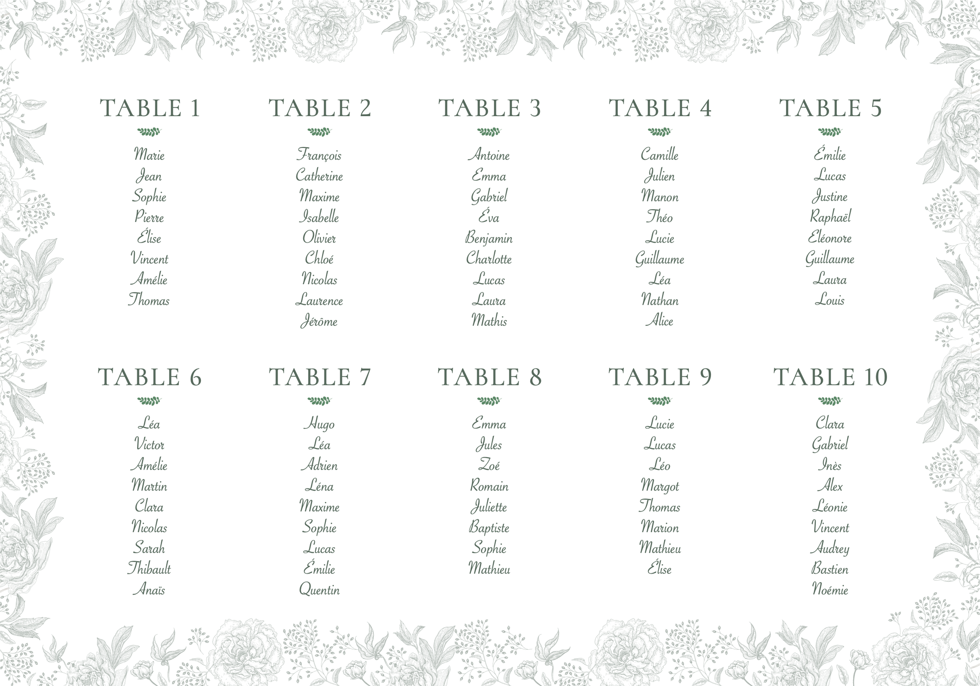 Plan de table de la collection Viti Levu dans un thème Nature & Fleuri du e-shop Les Faire-part de Kiv'là!