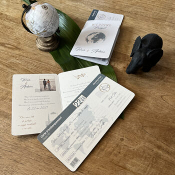 Faire-part de la collection Bermudes, sous forme de passeport de voyage.