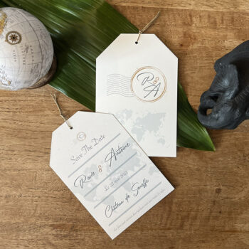 Save the Date de la collection Bermudes, dans le thème voyage, sous forme d'étiquette bagage