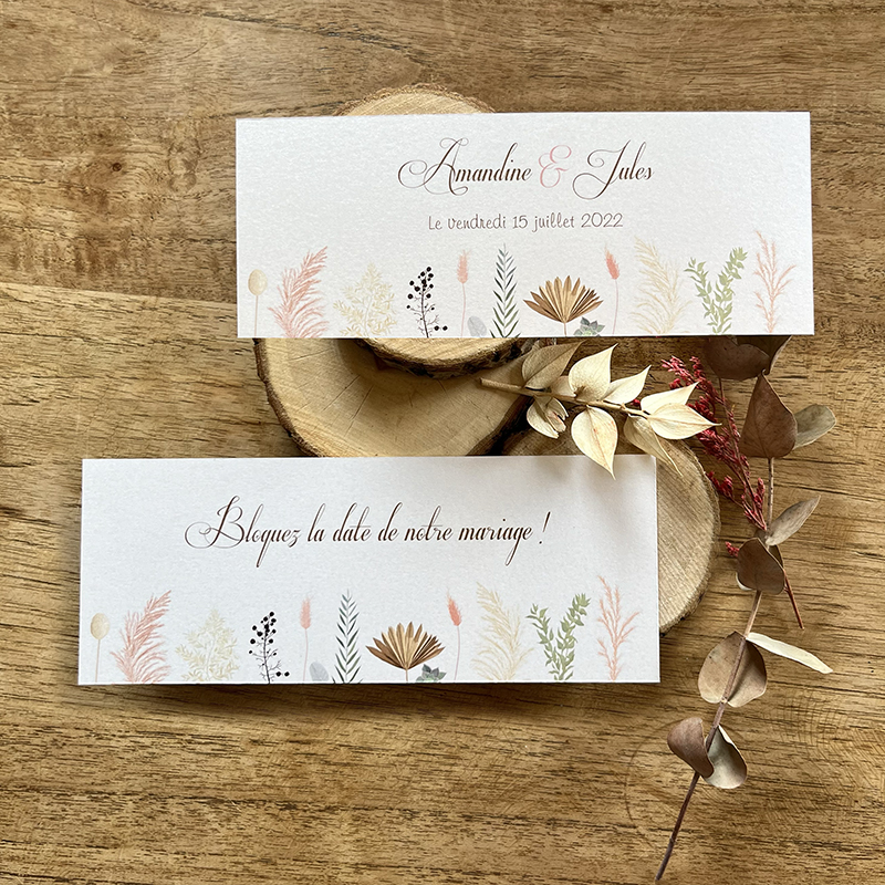 lipari-save-the-date Save The Date de mariage de la collection Lipari au design moderne de fleurs séchées