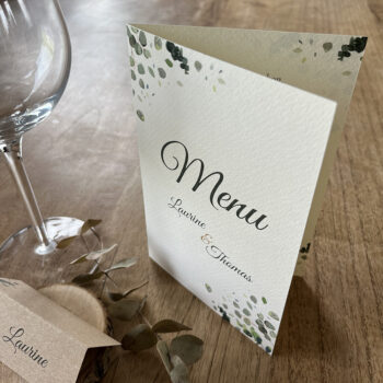 Menu de mariage plié en 2 de la collection végétale "Hashima"