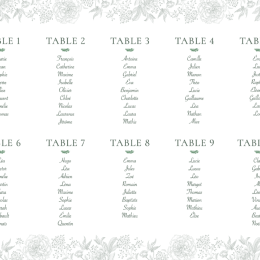 Plan de table de la collection Viti Levu dans un thème Nature & Fleuri du e-shop Les Faire-part de Kiv'là!